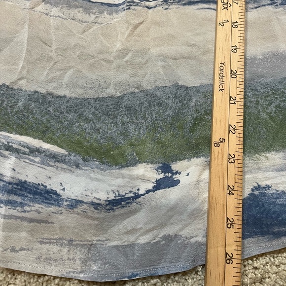 NIC+ZOE Top Watercolor Cold Shoulder Silk Blend Blouse Blue Neutrals Size XL - Picture 9 of 9